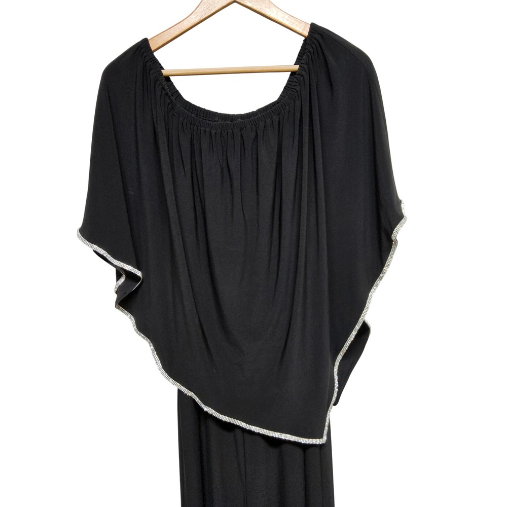 MSK Womens‎ XL Black Knit Stretch Jumper Jumpsuite Studded Smock Collar 90714